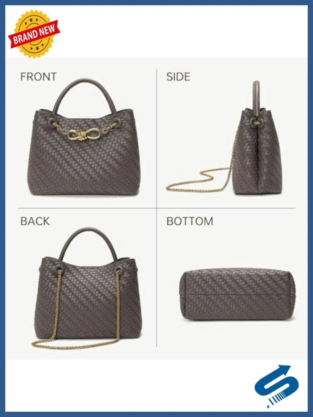 Small Woven Faux Leather Tote Handbag Satchel with Adjustable Shoulder Straps